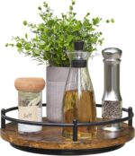 Lazy Susan Organizer：9 Inch Rotating Spice Rack for Kitchen Countertop Round Wooden Turntable Holder for Cabinet, Dining Table, Cupboard Storage – Black