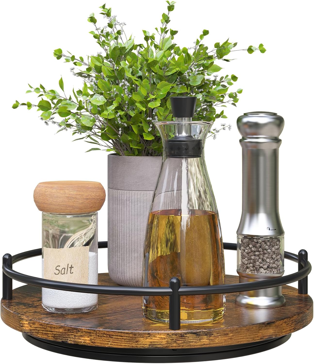 Lazy Susan Organizer:9 Inch Rotating Spice Rack for Kitchen Countertop Lazy Susan Organizer:9 Inch Rotating Spice Rack for Kitchen Countertop Round Wooden Turntable Holder for Cabinet, Dining Table, Cupboard Storage – Black