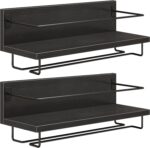 HOOBRO Wall Mounted Wine Rack 2 Pack, Wine Shelf Hanging Floating Wall Shelves, Wine Glass Bottle Rack Stemware Holder, for Living Room, Dining Room, Kitchen, Black BK28BJ01