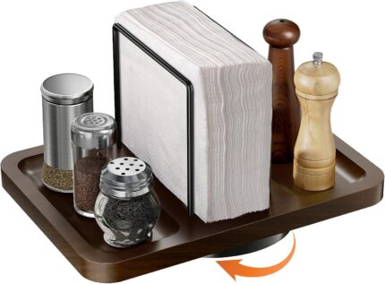 Napkin Holder for Table, Rotating Metal Napkin Dispenser with Salt and Pepper Shakers Caddy Standing Paper Towel Holder for Bathroom Kitchen Dining Table Decor Not Including Shakers